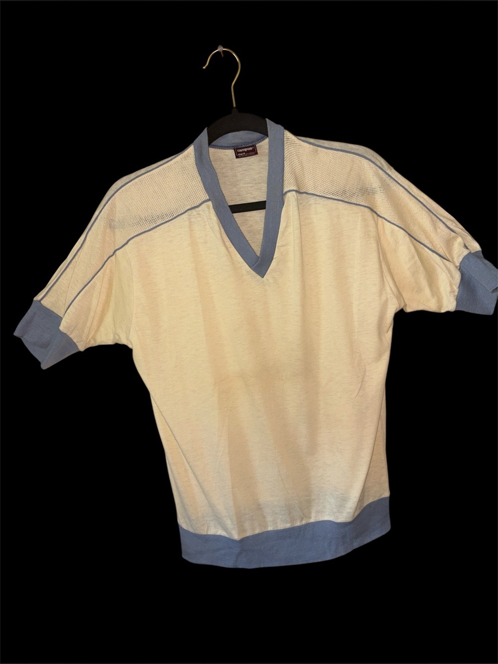 V-Neck Cream Sweater with Light Blue Trim - Men's Casual Knit